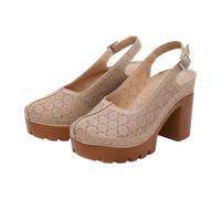 Generisch Comodi sandali estivi da donna, sandali estivi di alta qualità, dimensioni con tacco a blocco e suola spessa per donne più grandi, eleganti scarpe da spiaggia per un aspetto perfetto, beige