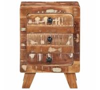 Generisch Comodino 2 pezzi, 37 x 32 x 50 cm, in legno massiccio anticato | Tipi di legno riutilizzati, venature visibili, gambe in legno, superficie di appoggio, facile da pulire, camera da letto