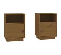 Generisch Comodino 2 pezzi, marrone miele, 40 x 34 x 55 cm, in legno | 2 scomparti, 1 porta con maniglia in ecopelle, montaggio flessibile a sinistra o a destra, piastra superiore robusta