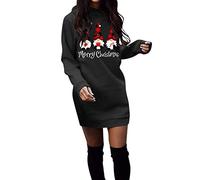 Generisch Comodo abito senza cappuccio per le donne plus size abito Natale inverno girocollo manica lunga abito maglione tinta unita, Nero , L