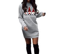 Generisch Comodo abito senza cappuccio per le donne plus size abito Natale inverno girocollo manica lunga abito maglione tinta unita, grigio., XL