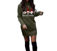 Generisch Comodo abito senza cappuccio per le donne plus size abito Natale inverno girocollo manica lunga abito maglione tinta unita, verde militare, XL