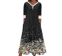 Generisch Comodo maxi abito da donna con stampa floreale, pratiche tasche per le giornate estive casual in spiaggia, gold, 4XL