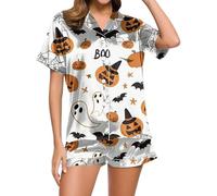 Generisch Comodo pigiama da donna per tutti i giorni, abbigliamento da notte stampato di Halloween, perfetto per il relax in estate., Colore: arancione., M