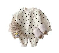 Generisch Completo da bambino a maniche lunghe e pantaloni, 2 pezzi, con stampa d'amore, per il tempo libero, abbigliamento sportivo (beige, 18-24 mesi)