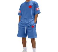 Generisch Completo da uomo a maniche corte con stampa grafica, set casual da due pezzi per un comodo abbigliamento estivo nella vita di tutti i giorni, Blu, 3XL