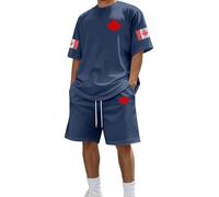 Generisch Completo da uomo a maniche corte con stampa grafica, set casual da due pezzi per un comodo abbigliamento estivo nella vita di tutti i giorni, Blu marino, L