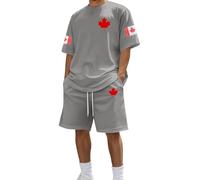 Generisch Completo da uomo a maniche corte con stampa grafica, set casual da due pezzi per un comodo abbigliamento estivo nella vita di tutti i giorni, grigio., XL