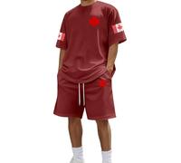 Generisch Completo da uomo a maniche corte con stampa grafica, set casual da due pezzi per un comodo abbigliamento estivo nella vita di tutti i giorni, Brick rosso, S