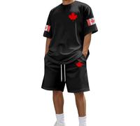 Generisch Completo da uomo a maniche corte con stampa grafica, set casual da due pezzi per un comodo abbigliamento estivo nella vita di tutti i giorni, Nero , M
