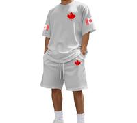 Generisch Completo da uomo a maniche corte con stampa grafica, set casual da due pezzi per un comodo abbigliamento estivo nella vita di tutti i giorni, grigio chiaro., L