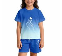 Generisch Completo estivo con stampa di lettere sfumate, set casual da due pezzi per ragazze e ragazzi, abbigliamento casual ideale per le giornate calde, Blu, 13-14 Anni