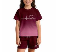 Generisch Completo estivo con stampa di lettere sfumate, set casual da due pezzi, per ragazze e ragazzi, abbigliamento da vacanza ideale per le giornate calde, Vino, 11-12 anni
