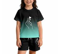 Generisch Completo estivo con stampa di lettere sfumate, set casual da due pezzi per ragazze e ragazzi, abbigliamento casual ideale per le giornate calde, Nero, 3 Anni
