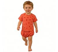 Generisch Completo estivo per bambini, maglietta a maniche corte con pantaloncini, due pezzi, in cotone e lino, ideale per le giornate calde (arancione, 18-24 mesi)