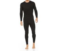 Generisch Completo intimo termico da uomo, tinta unita, foderato in pile, composto da camicia e pantaloni lunghi foderati in pile., Nero , XL