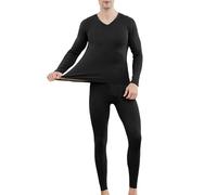 Generisch Completo intimo termico uomo puro cotone con scollo a V per inverno traspirante confortevole, Nero , 4XL