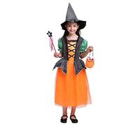 Generisch Completo per feste per bambine, con vestito, cappello, bastone e borsa, per cosplay, Halloween, colore arancione, 13-15 anni