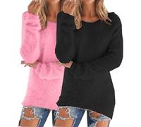 Generisch Confezione da 2 maglioni da donna oversize, in tinta unita, invernali, caldi, soffici, lunghi maglioni, casual, girocollo, a maniche lunghe, maglioni eleganti, A-t, 5XL