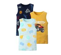 Generisch Confezione da 3 canottiere da ragazzo con dinosauri, senza maniche, canottiera intima per bambini/ragazze, gilet per bambini, canottiera colorata, Giallo1, 3-4 Anni