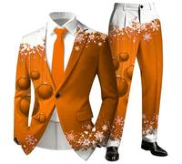 Generisch Confortevole pigiama loungewear in due pezzi, in morbido pile con motivo stampato festivo, ideale per il relax, abiti in famiglia come comodi vestiti da casa, Colore: arancione., XXL