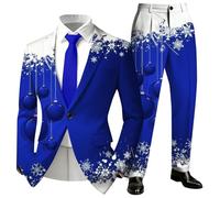 Generisch Confortevole pigiama loungewear in due pezzi in morbido pile con motivo stampato per le vacanze, perfetto per rilassarsi e per feste in famiglia., Blu, XL