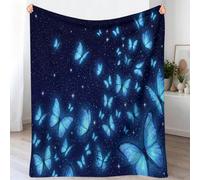 Generisch Coperta in flanella con cielo stellato e farfalla, 180 x 200 cm | Coperta da sogno, blu scuro, adatta per bambini e adulti, per il tempo libero e le brevi pause di riposo