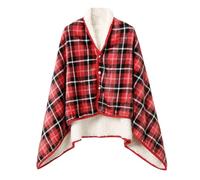 Generisch Coperta invernale calda da donna, in flanella, in pile, con poncho, morbida, spessa, comoda e comoda, antivento, in flanella, a quadri, con bottoni, mantello in pile, Vino, Taglia unica