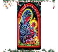 Generisch Copertura decorativa per porta di Natale, 89 x 180 cm, grande copertura per sfondo luminosa, per interni ed esterni, per feste invernali, casa colonica Capodanno