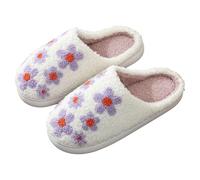 Generisch Coppia di pantofole invernali piccoli fiori freschi cartoni animati grandi donne in feltro pantofole calde soffici Natale, bianco, 37 EU