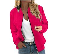 Generisch Cord Cappotto Donna Giacche Giacca Primavera Manica Lunga Cappotto Stand Leggero Breve Outwear Top Delle Donne Cappotto Di Arte, rosa intenso, L