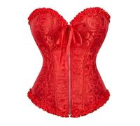 Generisch Corsetto da donna 2026 con lacci, raso, corsetto con bacchette, top bustier, taglie forti, da sposa, body shaper, gotico, corsetto sotto il seno, top, bodysuit, Halloween, Colore: rosso, 5XL