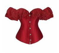 Generisch Corsetto da donna elegante tinta unita Corsetto Top Lace Up Volant Trim Vintage Corsetto senza spalle Chiusura anteriore petto intero Corsetto con lacci per la pancia, vino B., XL