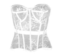 Generisch Corsetto da donna in pizzo vintage, corpetto per la pancia, sexy, crop top, senza spalline, gotico, senza spalline, per feste di clubwear, 06-bianco, XL