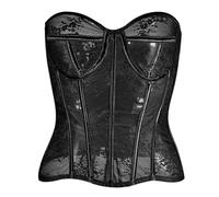 Generisch Corsetto da donna in pizzo vintage, corpetto per la pancia, sexy, crop top, senza spalline, gotico, senza spalline, per feste di clubwear, 06-nero, XS
