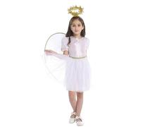 Generisch Costume da angelo per ragazze in occasioni festive, spettacoli sul palco, elegante vestito per bambini (bianco, 5-7 anni)