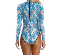 Generisch Costume da bagno a maniche lunghe con scollo alto, ideale per fare il bagno in spiaggia, Azzurro2., 3XL