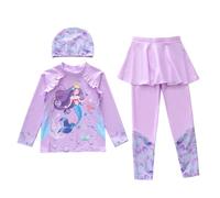Generisch Costume da bagno a maniche lunghe in due pezzi con top Rashguard abbinato, protezione UPF 50 per le vacanze al mare, set elastico per bambini dai 3 ai 10 anni, Viola scuro, 8-9 Anni