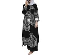 Generisch Costume da bagno alto da donna, a maniche lunghe, con bottoni, abaya, per il tempo libero, abbigliamento Dubai, biografia, grigio scuro, L