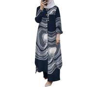 Generisch Costume da bagno alto da donna, a maniche lunghe, con bottoni, abaya, per il tempo libero, abbigliamento Dubai, biografia, Blu marino, XL