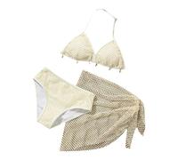 Generisch - Costume da bagno con laccetti di design abbinato a tre pezzi da spiaggia, beige., 8-9 Anni