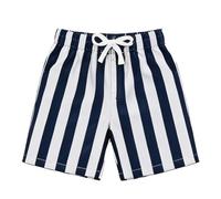 Generisch Costume da bagno con motivo floreale con tasche, per spiaggia e piscina, con elastico in vita, Blu marino, 7-8 Anni