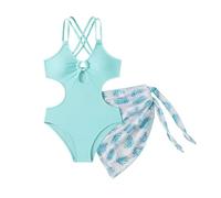 Generisch Costume da bagno da 2 pezzi, set sportivo con materiale ad asciugatura rapida, per giornate in spiaggia attive, lezioni di nuoto in colori estivi, Blu, 9-10 Anni