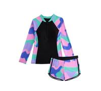 Generisch Costume da bagno da bambina a maniche lunghe Rash Guard con pantaloni corti UPF 50+ per bambini, per vacanze in spiaggia, avventure in piscina, divertimento in estate, Lilla, 13-14 Anni
