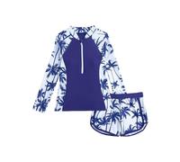 Generisch Costume da bagno da bambina a maniche lunghe Rash Guard con pantaloni corti UPF 50+ per bambini, per vacanze in spiaggia, avventure in piscina, divertimento in estate, Blu, 11-12 Anni