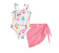 Generisch Costume da bagno da bambina con mantello fluente e volant, adatto per bambini e, bianco, 4-5 Anni