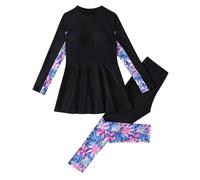 Generisch Costume da bagno da bambina Islam in due pezzi per bambine: rashguard a maniche lunghe e costumi da bagno, copertura completa, costume da bagno per adolescenti musulmani, Nero 1, 14-15 Jahre