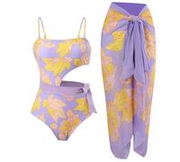 Generisch Costume da bagno da donna 1 pezzo + 1 pezzo, costume da bagno a due pezzi con stampa, bikini monokini, costume da bagno 2 pezzi, set tankini in due pezzi, Lilla, M