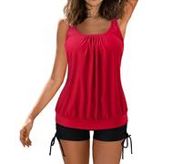 Generisch Costume da bagno da donna, 2 pezzi, con top casual, comodi pantaloncini da boyshorts per una perfetta vacanza al mare, visita in piscina, Colore: rosso, 5XL