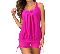 Generisch Costume da bagno da donna, 2 pezzi, con top casual, comodi pantaloncini da boyshorts per una perfetta vacanza al mare, visita in piscina, rosa intenso, XL